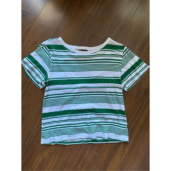 B.P. XS green and white short sleeve twist back tee shirt with open back - Picture 2 of 4